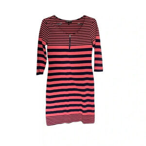 Allison Brittney Pink Navy Striped Knee Length Women’s Dress Small